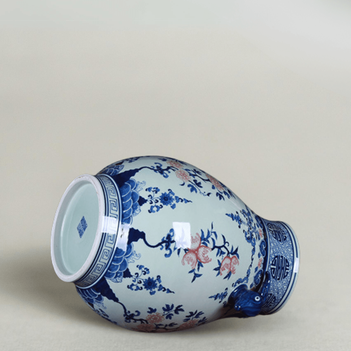 Antique-Style Hand-Painted Blue and White Porcelain Vase with Deer Handles, Traditional Chinese Underglaze Red Home Decor, 15'' Tall - Raf LifeStyle