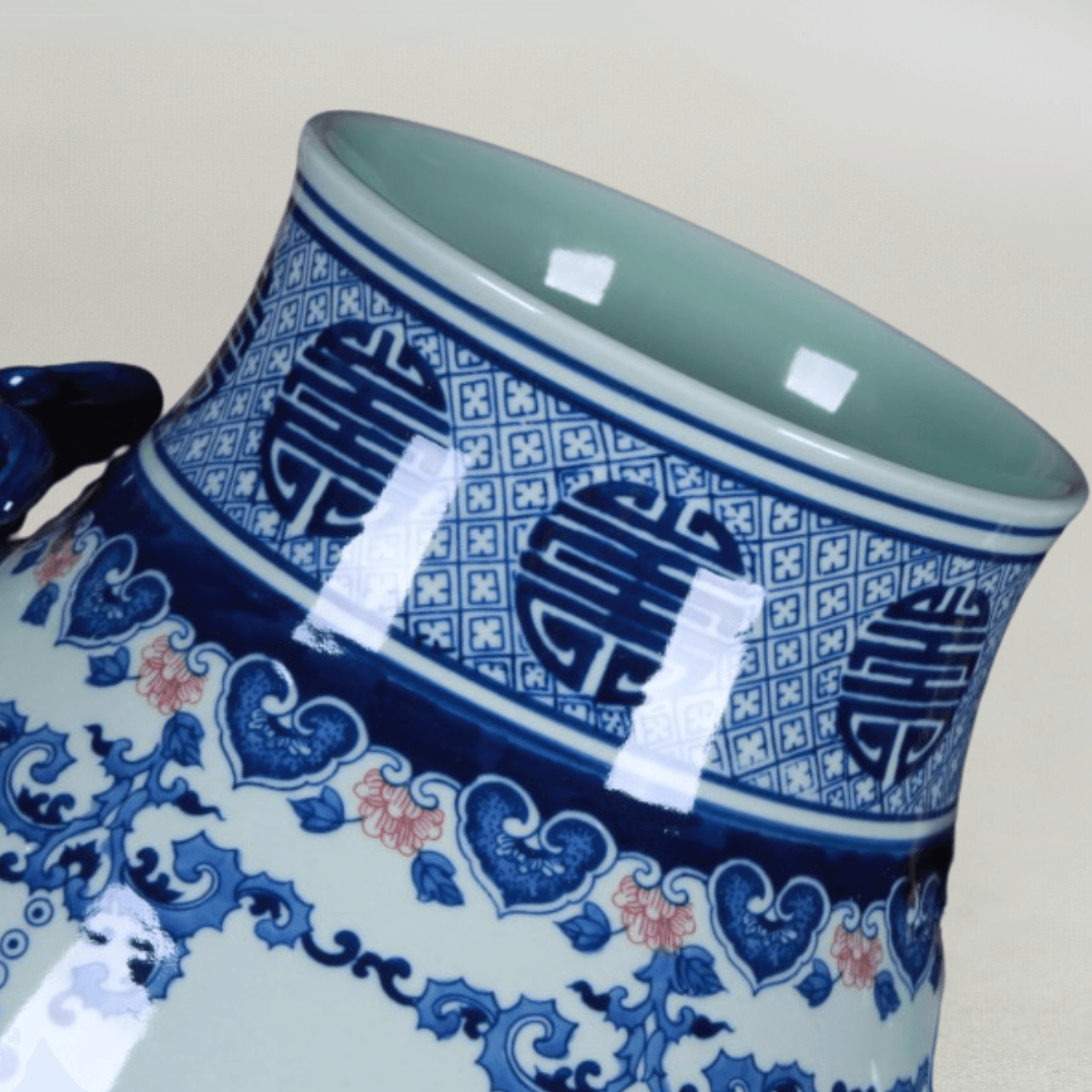 Antique-Style Hand-Painted Blue and White Porcelain Vase with Deer Handles, Traditional Chinese Underglaze Red Home Decor, 15'' Tall - Raf LifeStyle