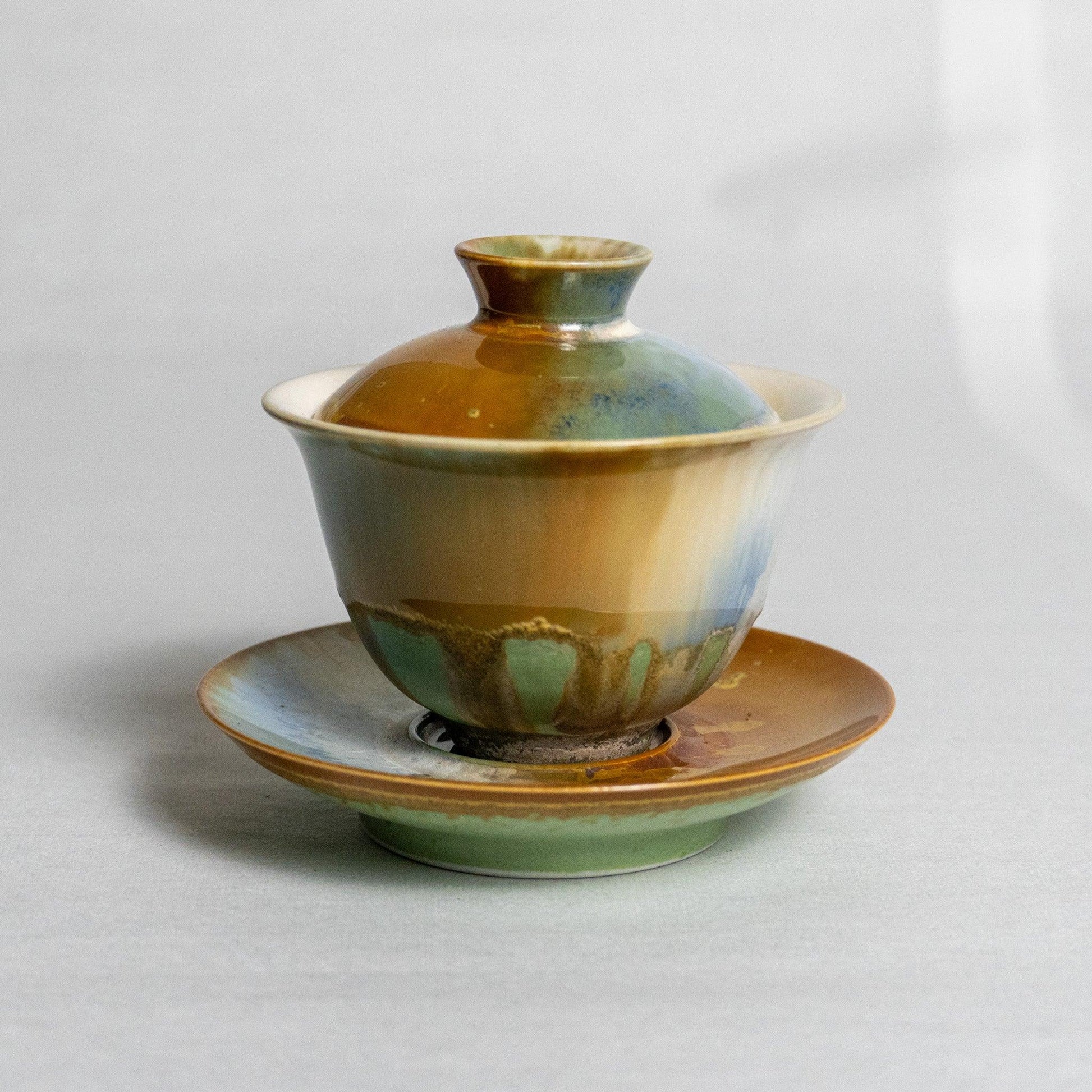 Artisan Jingdezhen Hand-Painted Monet/Morandi Inspired Green Glaze Ceramic Gaiwan - Raf LifeStyle