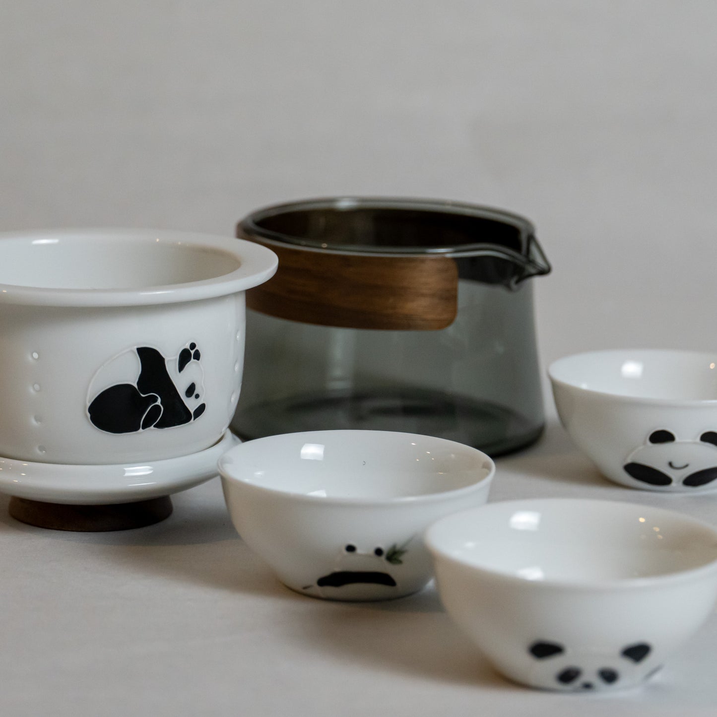 Portable Panda Ceramic Tea Set 3 Cups