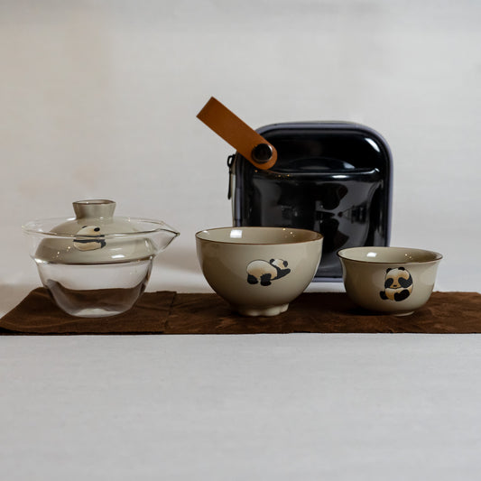 Portable Panda-Design Hand-Painted Porcelain Tea Set