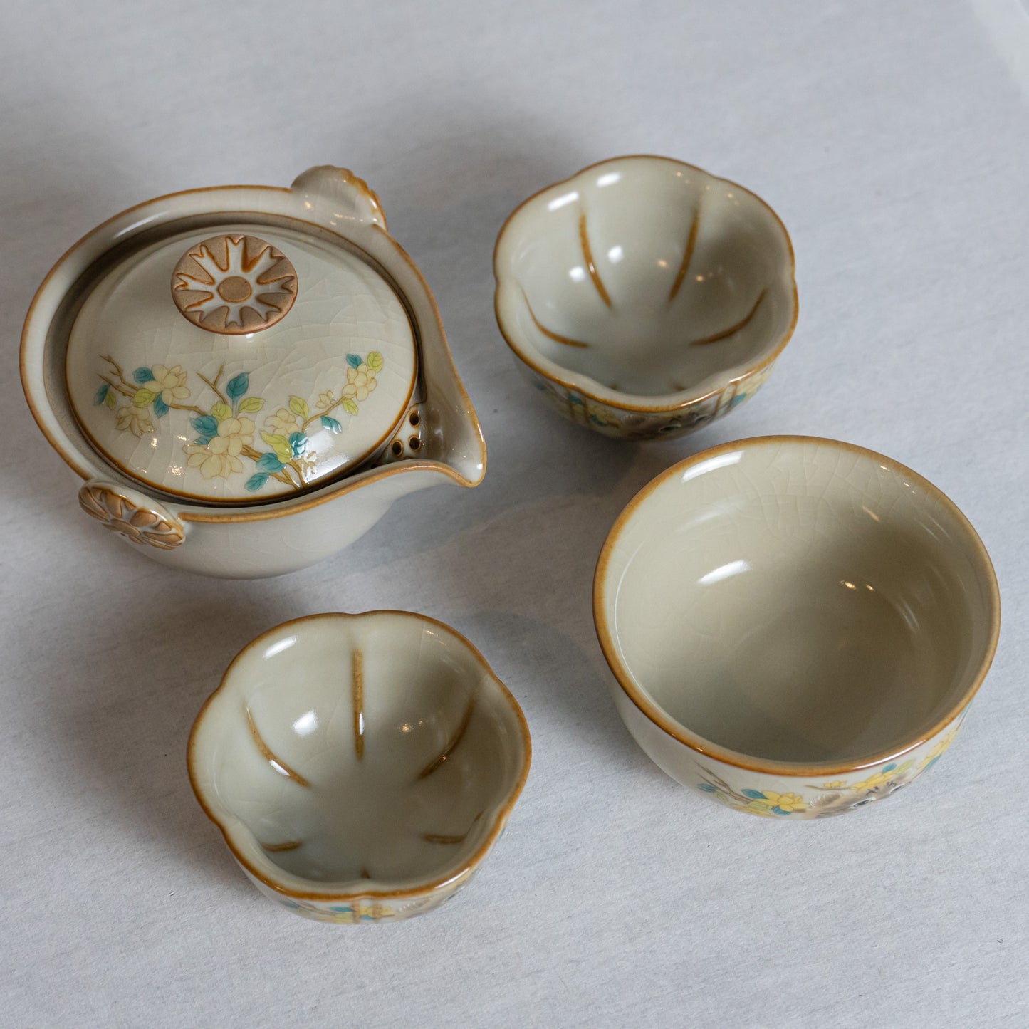 Portable Hand-Painted Cat Themed Porcelain Travel Tea Set
