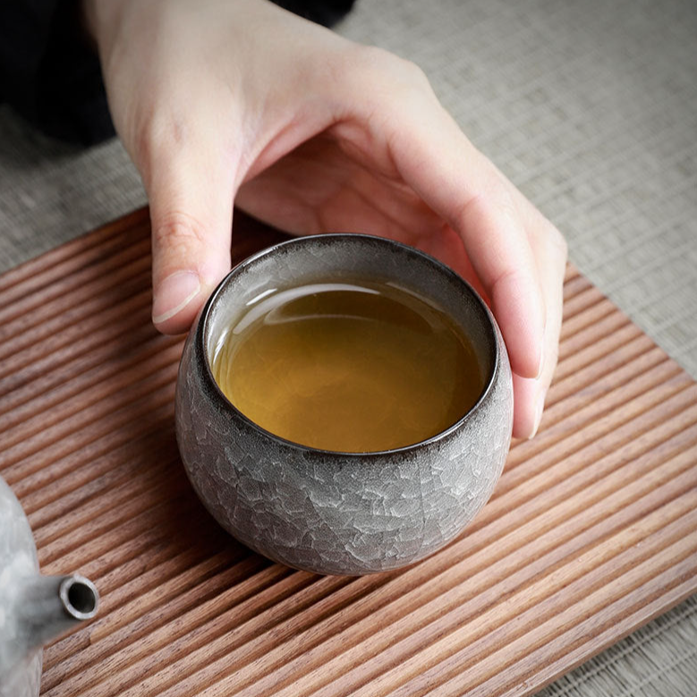 Artisan Crackle Glaze Tea Cup | Unique Handcrafted Ceramic Tea Bowl | Sake Cup